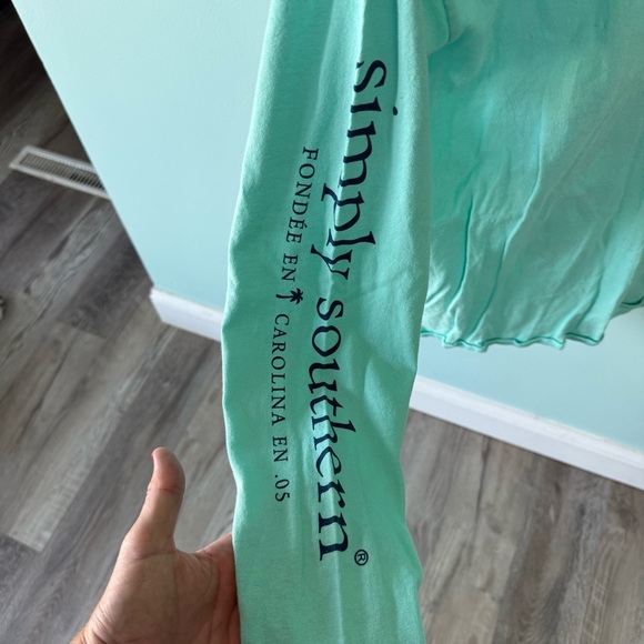 Simply Southern "I'd Love to But My Dog Said No" mint green long sleeve Medium - Picture 5 of 7